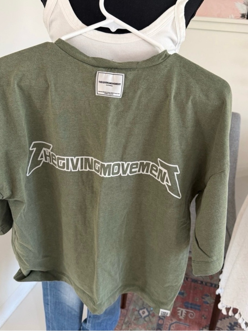 The Giving Movement oversized washed organic cotton semi cropped tee in green